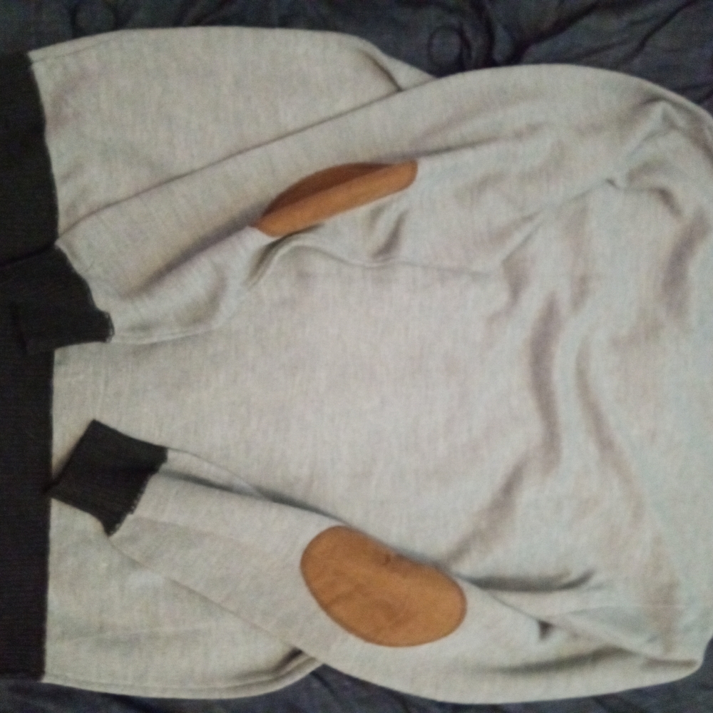 Men's Gray Zip-Up Sweater with Elbow Patches